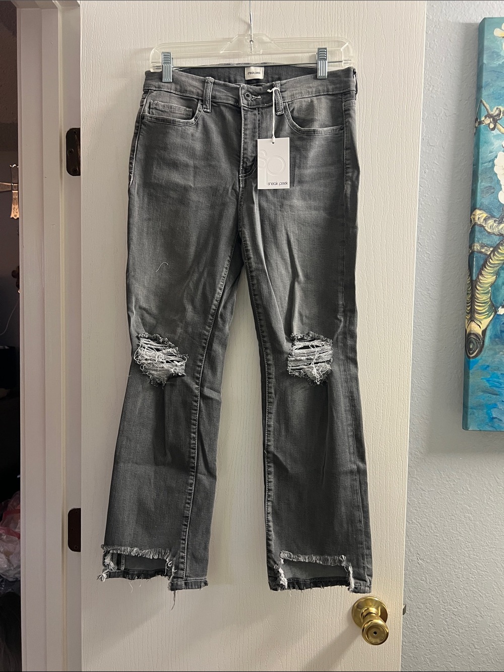 Sneak Peek Gray Distressed Ankle Jeans